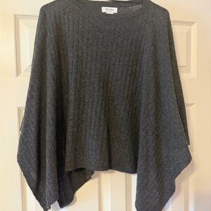 Martha Stewart Dark Charcoal Ribbed Poncho Sweater
